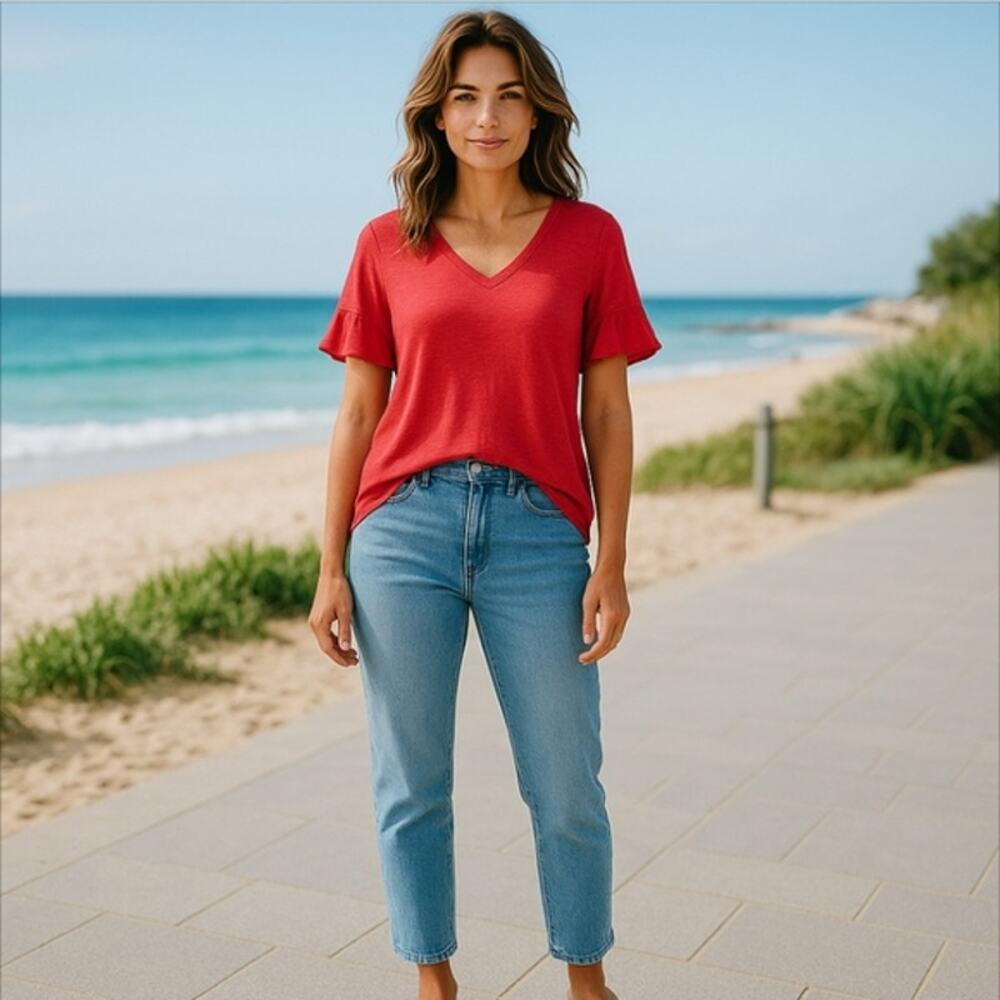 INC Short Waterfall Sleeve Top Size Medium